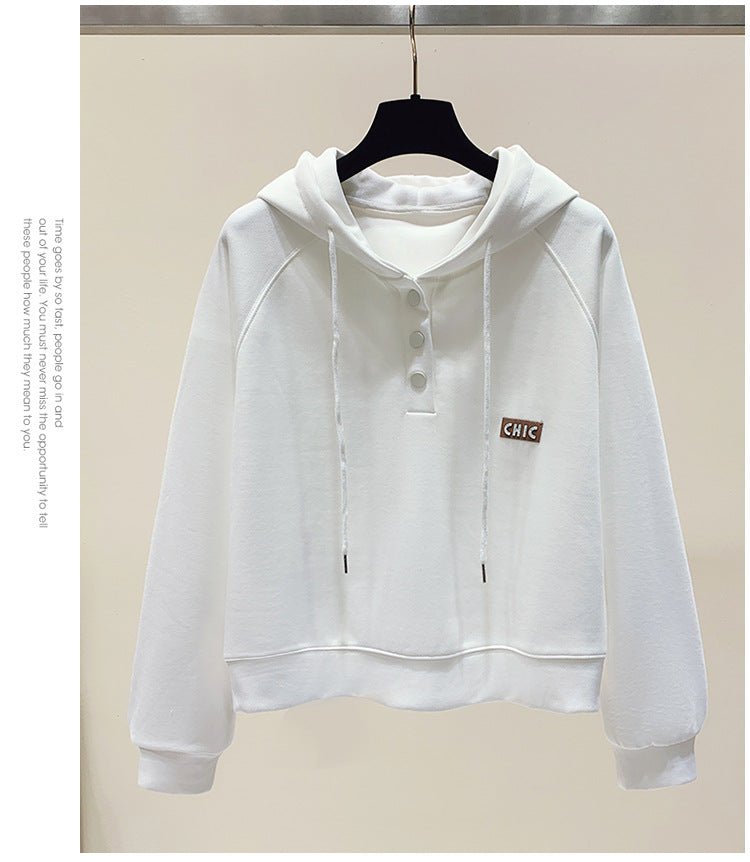 Modern Button-Collar Cropped Hoodie